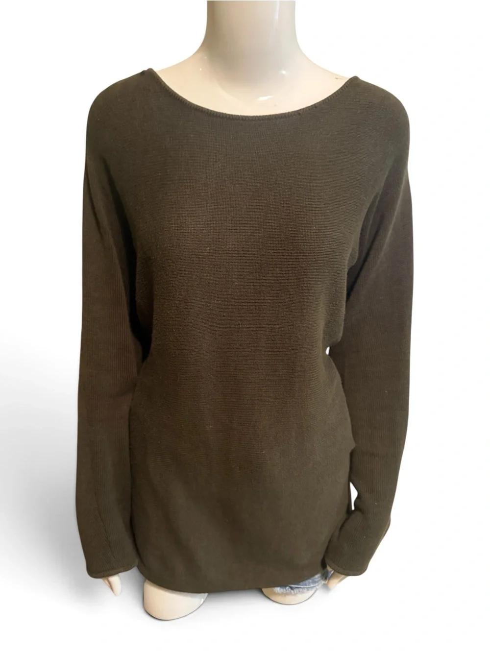 Michael Kors Women Olive Green Long Sleeve Sweater Tunic Size L Gold Zipper